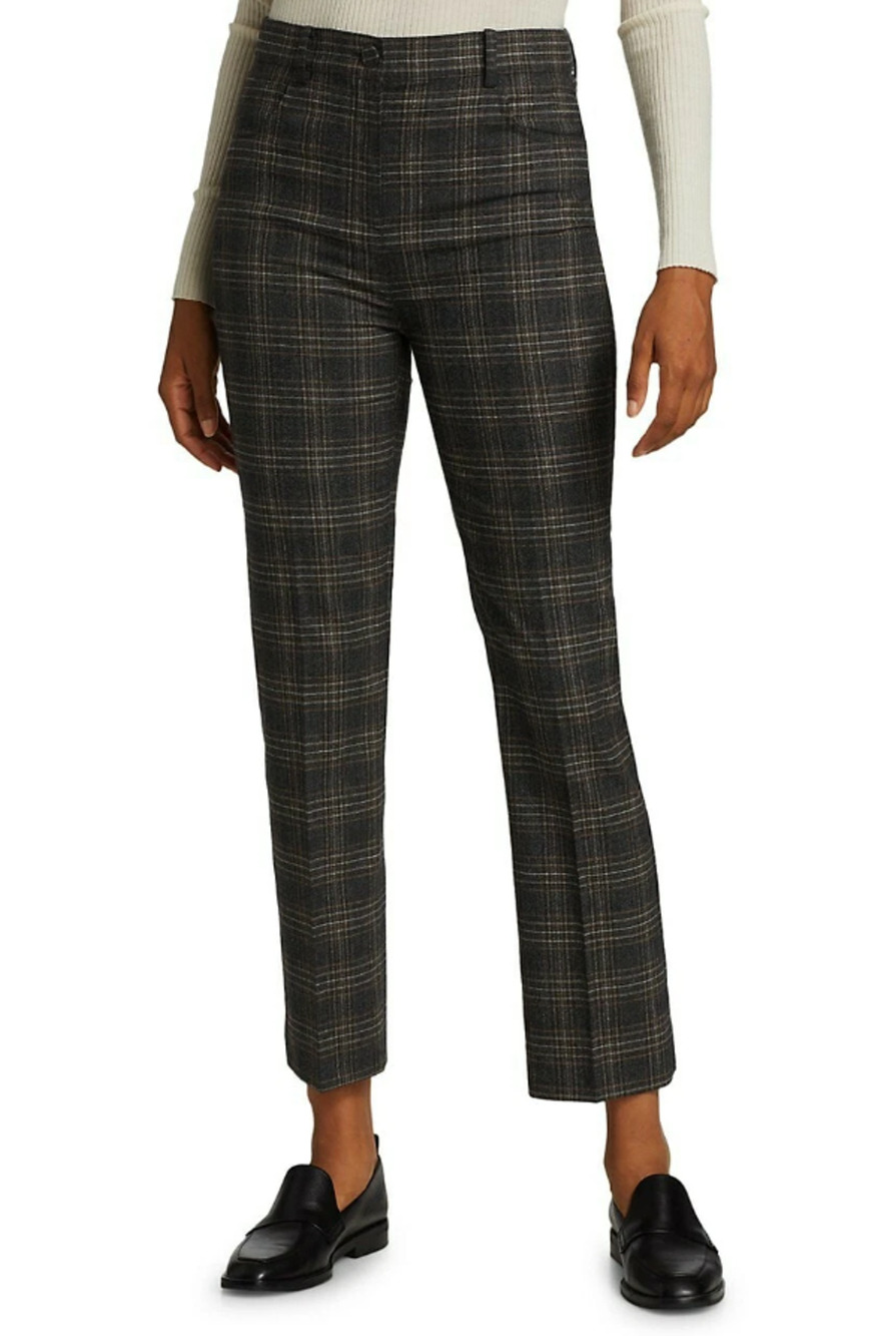 Theory Straight Jean Auburn Plaid Pants 4 Virgin Wool Stretch Dark Academia Work